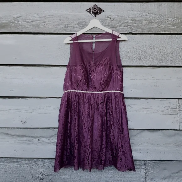 CHRISTINA WU Aubergine Purple Lace Pearl & Diamond Waist Short Formal Dress 12 - Picture 3 of 7